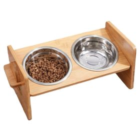 Bamboo Double Dog Raised Bowls 15° Tilt Elevated Dog Bowls with 4 Adjustable Heights 2 Stainless Steel Bowls Pet Feeder for Dogs