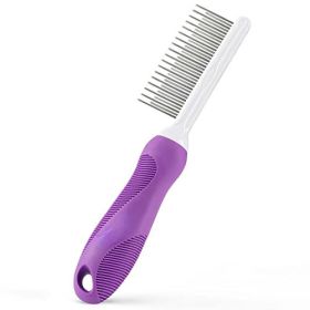 Pet Comb with Long & Short Stainless Steel Teeth for Removing Matted Fur; Knots & Tangles – Detangler Tool Accessories for Safe & Gentle DIY Dog