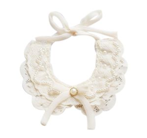 Adjustable Pet Collar With Pearl Lace Princess Dog 9-18 inches, Beige