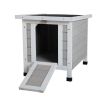 Modern Wooden Dog Hutch, Indoor/Outdoor Retreat House with Openable Roof, Weatherproof, Gray