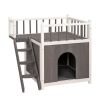 2-Story Wooden Feral House Dog House for Outdoor and Indoor, Pet House with Stairs, Grey & White