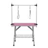 36" Folding Dog Pet Grooming Table Stainless Steel Frame Rubber Mat on Board with Adjustable Arm and Clamps pet Dog Grooming Table (PINK COLOR)
