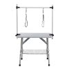 36" Folding Dog Pet Grooming Table Stainless Steel Frame Rubber Mat on Board with Adjustable Arm and Clamps pet Dog Grooming Table (SILVER-GRAY CO