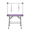 42" Folding Dog Pet Grooming Table Stainless Steel Frame Rubber Mat on Board with Adjustable Arm and Clamps pet Dog Grooming Table (PURPLE COLOR)