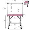 36" Folding Dog Pet Grooming Table Stainless Steel Frame Rubber Mat on Board with Adjustable Arm and Clamps pet Dog Grooming Table (PINK COLOR)