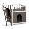 2-Story Wooden Feral House Dog House for Outdoor and Indoor, Pet House with Stairs, Grey & White
