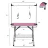 46" Folding Dog Pet Grooming Table Stainless Steel Frame Rubber Mat on Board with Adjustable Arm and Clamps pet Dog Grooming Table (PINK COLOR)