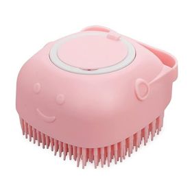 Dog Bath Brush Comb Silicone Rubber Dog  Puppy Massage Brush Hair Fur Grooming Cleaning Brush Soft Shampoo Dispenser (Color: pink)