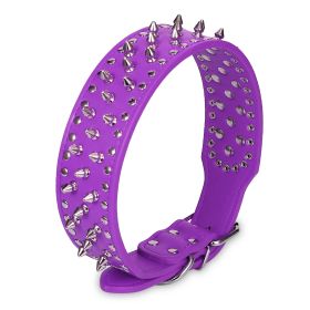 Dog Leather Collar Spiked Studded Pet Dog Collar Adjustable Neck Pitbull Mastiff Collar (Size/Color: L, Option: PPL)