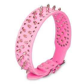 Dog Leather Collar Spiked Studded Pet Dog Collar Adjustable Neck Pitbull Mastiff Collar (Size/Color: S, Option: Pink)