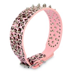 Dog Leather Collar Spiked Studded Pet Dog Collar Adjustable Neck Pitbull Mastiff Collar (Size/Color: M, Option: Leo)