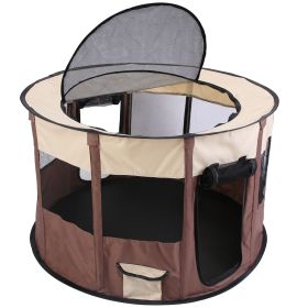 Foldable Playpen for Dog with Carry Bag Portable Travel Waterproof Indoor Outdoor Pet Cage Tent Detachable Upper Cover For Dogs (Size/Color: S, Option: Coffee)