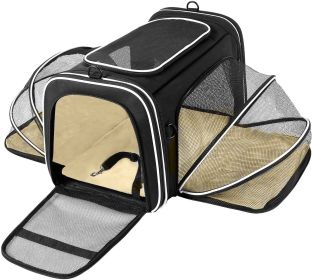 Pet Carrier Expandable Foldable Soft Dog Bag Backpack 5 Open Doors Reflective Tapes Pet Travel Bag Carrier for Dogs (Color: Black)