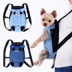 Denim Pet Dog Backpack Outdoor Travel Dog Carrier Bag for Small Dogs Puppy Carrying Bags Pets Products (Color: Denim Light Blue, size: l)