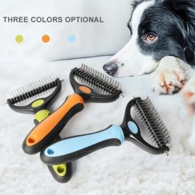 Professional Pet Deshedding Brush 2 Sided Dematting Dog Comb Brush Rake Puppy Grooming Tools Undercoat Shedding Flying Hair (Color: Red, size: m)