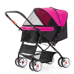 Four Wheel Folding Pet Stroller, Dog Jogger Travel Dog Carrier Adjustable Canopy Storage Brake Mesh Window (Color: pink)