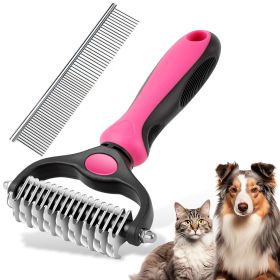 Pet Grooming Brush and Metal Comb Combo, Dog Brush for Shedding (Color: Red)