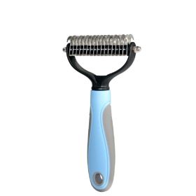 Pet Grooming Tool 2 Sided Undercoat Rake for Dogs - Safe Dematting Comb for Easy Mats & Tangles Removing -Pet Brush Grooming-Grooming Tool (Color: Blue)