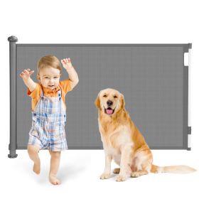 Retractable Security Gate Door 58.3in Extra Wide Stair Gate for Dogs Gate with Punch Kit Punch-free Kit for Doorway Hallway Indoor (Color: Grey)