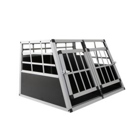 Double Doors Pet Car Transport Cage Aluminium Puppy Travel Crate Box Trapezoidal Kennel Dog Carrier Cage (Color: as picture)