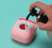 Pet Grooming Bath Massage Brush with Soap and Shampoo Dispenser Soft Silicone Bristle for Long Short Haired Dogs Shower,